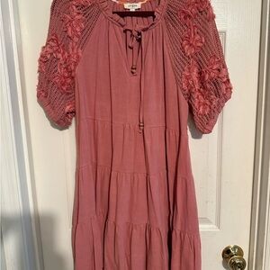 Umgee Dusty Rose Bohemian Top with Crochet Details